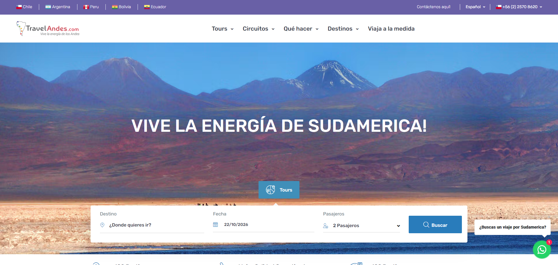 Vista del proyecto TravelAndes.com